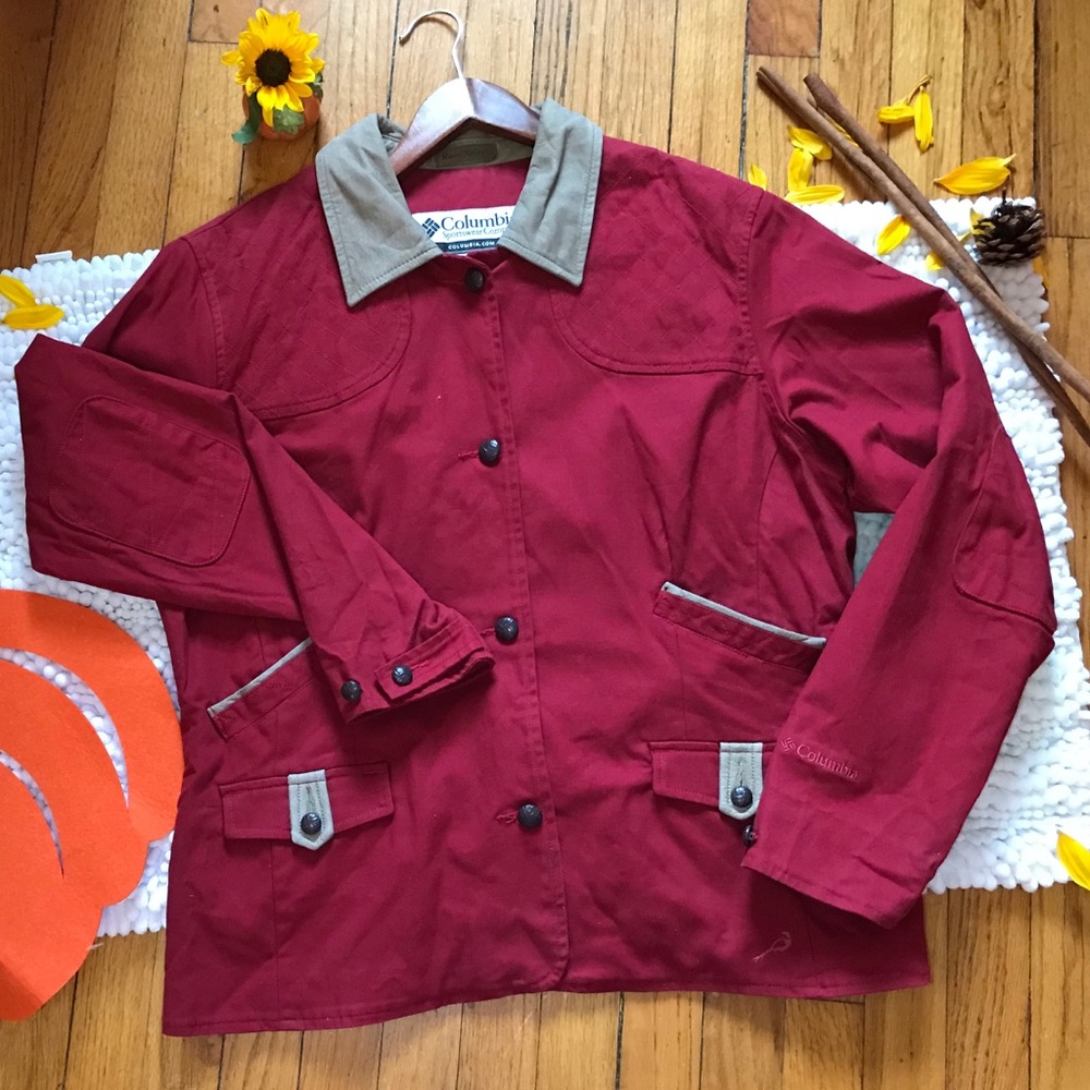 Columbia Jacket-burgundy and cream color. Size L